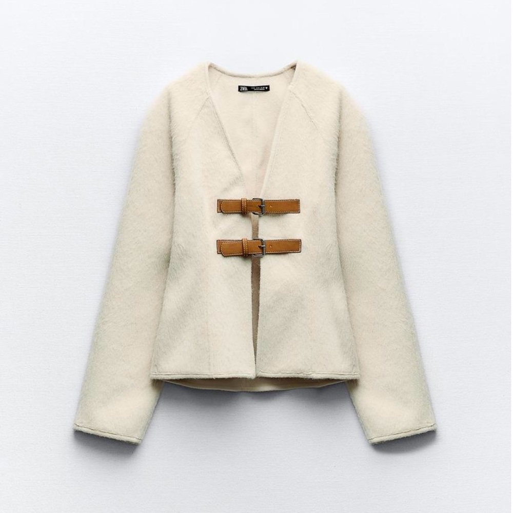 Zara Cream Cardigan with Brown Buckle Detail